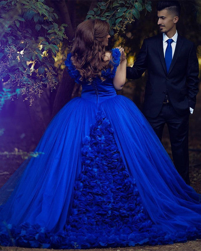 One shoulder pastel blue formal ball gown